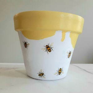 Decoupage Honeybee Clay Pot - Hand Painted Terracotta Planter (6 inch)