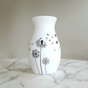 Flower vase, Glass flower vase, Vases for flowers, Black and white vase, Decoupage, Dandelion vase, Dandelion decor, Gifts for her, Vases