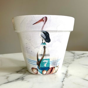 Pelican flowerpot, Pelican clay pot, Ocean gift, Nautical gift, Beach gift, Coastal decor, Beach, Beach house, Decoupage, Ocean gifts