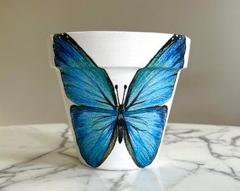 Butterfly planter, Blue monarch flowerpot, Butterfly gifts, Indoor plant pots, Nature gifts, Decoupage pots, Butterfly art, Large planters