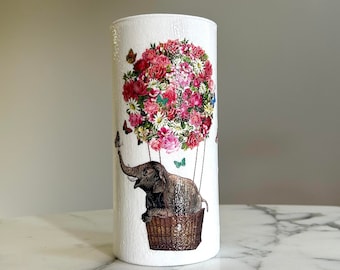 Decoupage Elephant Vase: Floral Hot Air Balloon Design
