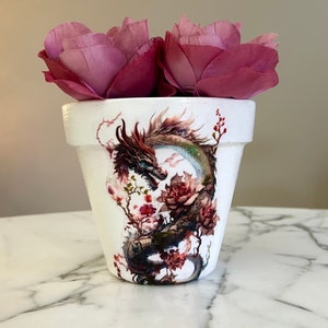 Dragon planter, Dragon gifts, Indoor plant pot, Decoupage pots, Year of Dragon, New home gifts, Mythical creature, Dragon home decor, Dragon