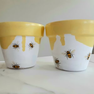 Set of 2-Honeybee clay pots- 4.5-inch, Honeybee gifts, Bee gifts, Clay pots, Clay planters, Terracotta pots, Decoupage pots, Save the bees