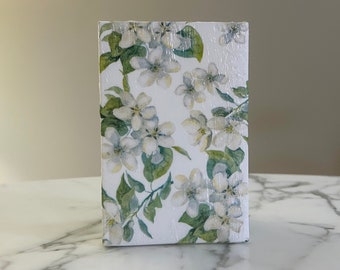 Decoupage Glass Flower Vase: White Cherry Blossom Floral Decor