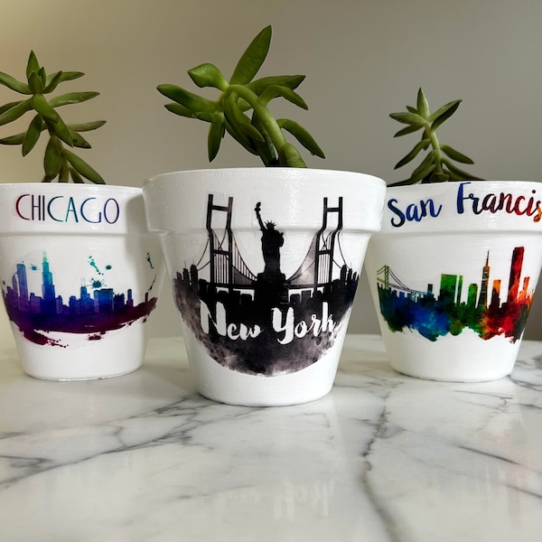 Jardinières Skyline, Horizon de Chicago, Horizon de San Francisco, Horizon de New York, Pot de fleurs, Cadeaux de la ville, Jardinières d'intérieur, Nouveau cadeau pour la maison, Découpage