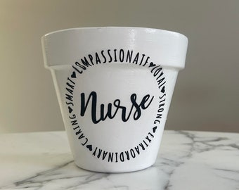 Nurse gifts, Nurse appreciation, Indoor planters, Gifts for nurses, Decoupage pots, 6 inch planters, Nurses, Decoupage pots, Co-worker gift