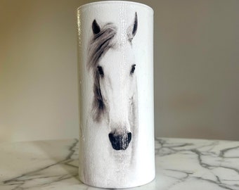 Horse vase, Vases, Flower vase, Decorative vase, White horses, Horse gifts, Decoupage, Vases for flowers, Horse lover gifts, Glass vases