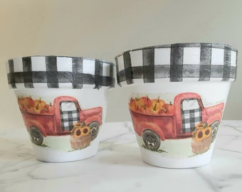 Fall flowerpots, Fall decor, Fall table decorations, Hostess gifts, Autumn gifts, Indoor planters, Fall planters, Decoupage, Gifts for her