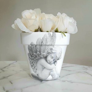 Angel clay pot-6 inch, Angel gift, Angels, Clay pot, Indoor planter, Decoupage pot, Angel decor, Terracotta pot, In memory of, Remembrance