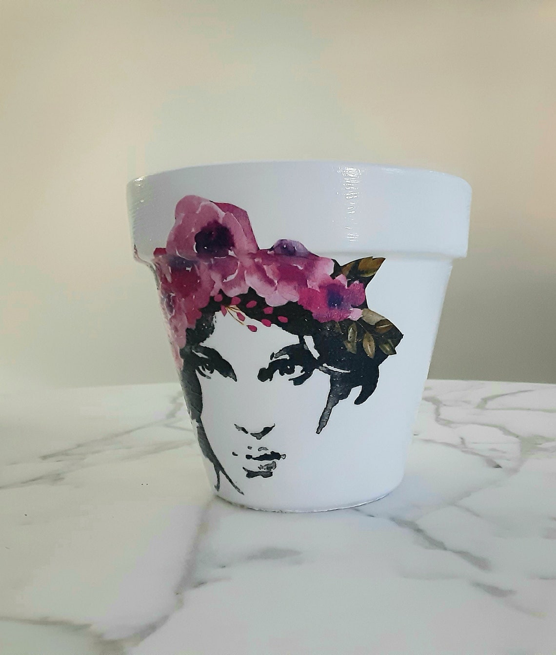 Abstract Face Clay Pot6 Inch Female Face Abstract Flower Etsy