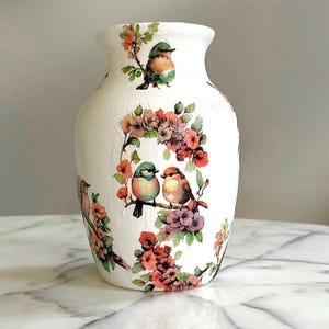 Vogel-Vase, Glasvase, Vasen für Blumen, Dekorative Vase, Blumenvase, Vogel-Liebhaber-Geschenke, Geschenke für Mutter, neues Zuhause Geschenke, Decoupage, Vögel