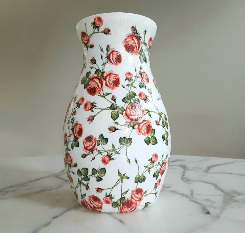 Rose vase, Flower vase, Glass flower vase, Rose decor, Vases for flowers, Decorative vase, Vintage inspired decor, Decoupage, Vases, Roses image 5