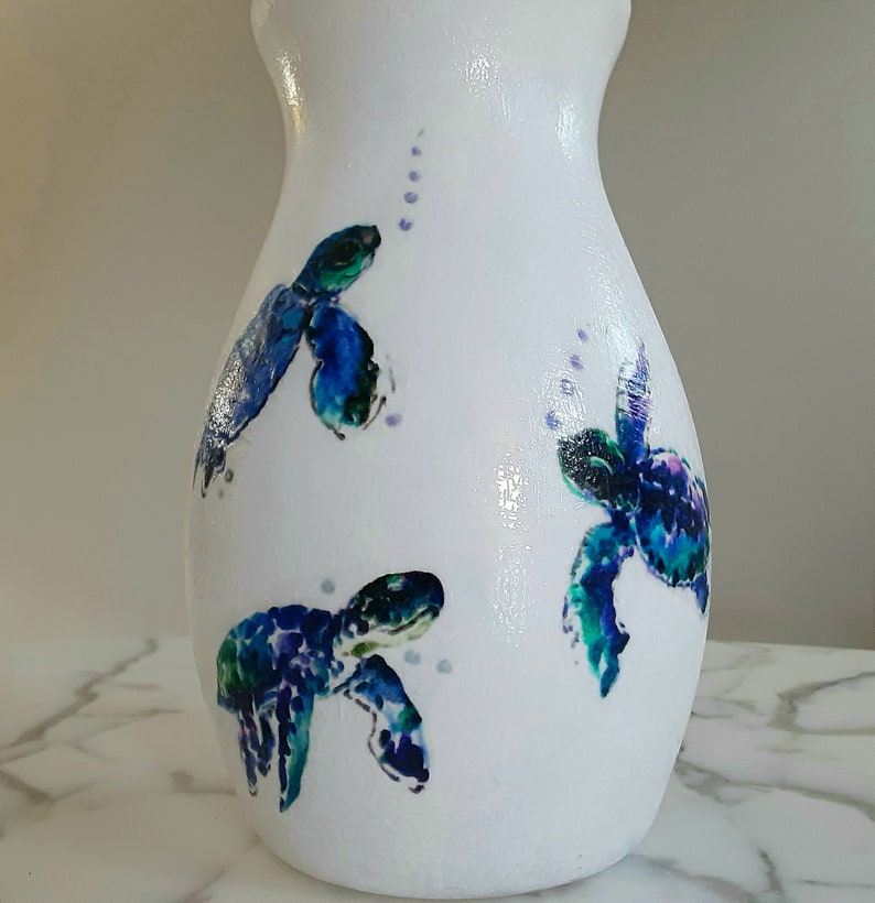 Sea turtle vase, Sea turtle gifts, Flower vase, Vases for flowers, Glass vase, Ocean vases, Beach vases, Sea turtles, Decoupage, Beach art image 7