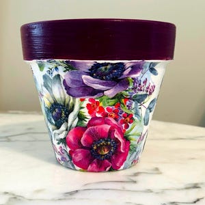 Floral planter, Flower decor, Clay plant pot, Flower home decor, Plant mom gifts, Gifts for her, Decoupage pots, Indoor planters, Planters