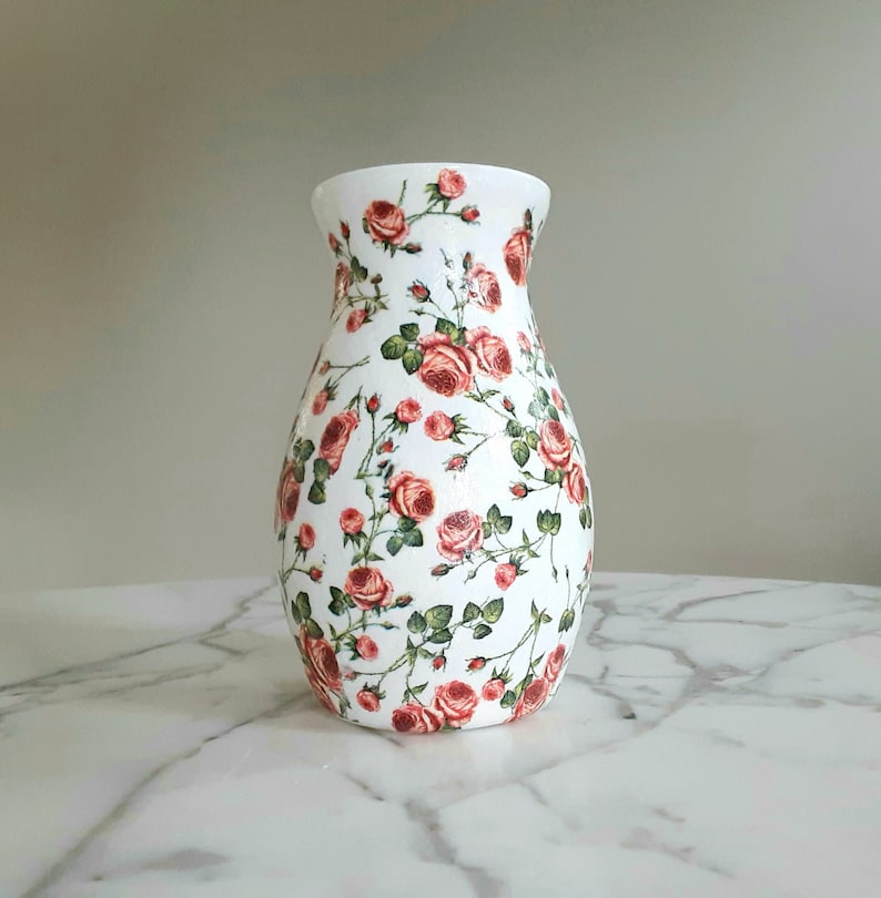 Rose vase, Flower vase, Glass flower vase, Rose decor, Vases for flowers, Decorative vase, Vintage inspired decor, Decoupage, Vases, Roses image 1