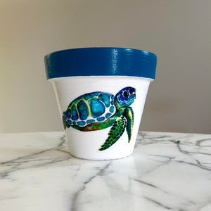 Sea turtle clay pot-6, Terracotta pot, Sea turtles, Sea turtle gifts, Decoupage pot, Indoor planters, Ocean gifts, Beach gifts, Beach house image 2