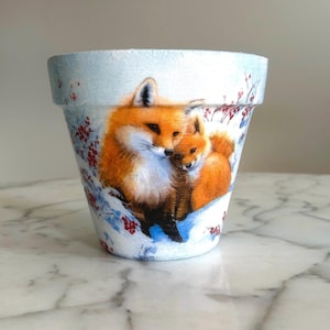 Fox planter, Fox gifts, Red fox decor, Indoor planters, Animal lover gifts, Decoupage pots, Winter decor, Large planters, Fox lover gifts