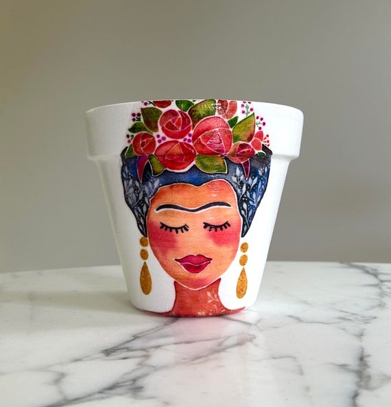 Frida Kahlo Planter: Clay Decoupage Pot, Indoor Plant Pots - Etsy
