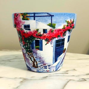 Greece flowerpot, Greek gifts, Tuscan inspired gifts, Indoor plant pots, Gifts for her, Decoupage pots, Flower plant pot, Planter, Greece
