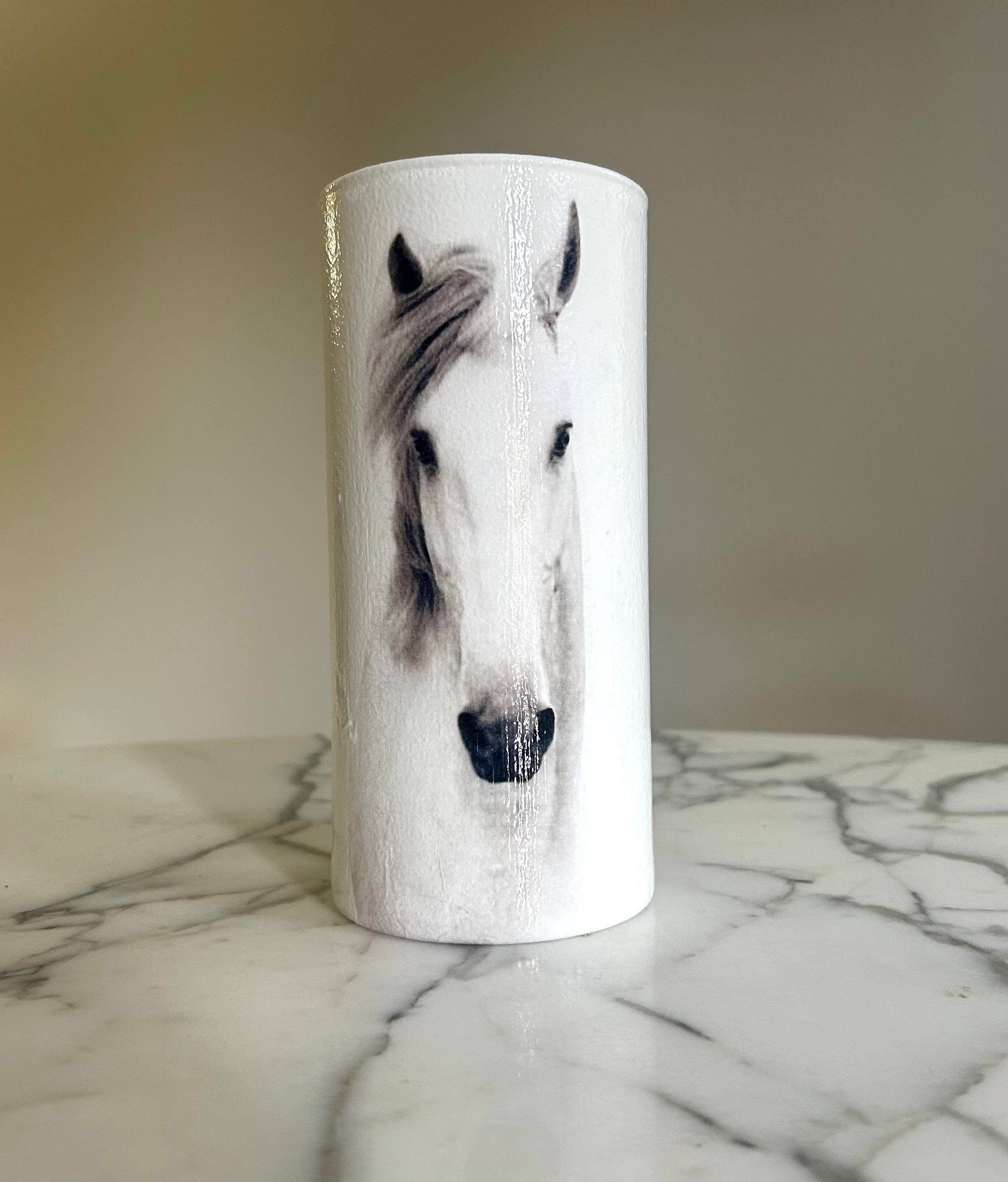 Horse vase, Vases, Flower vase, Decorative vase, White horses, Horse gifts, Decoupage, Vases for flowers, Horse lover gifts, Glass vases