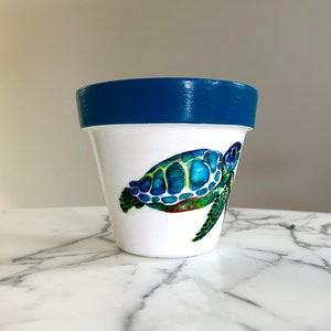 Sea turtle clay pot-6, Terracotta pot, Sea turtles, Sea turtle gifts, Decoupage pot, Indoor planters, Ocean gifts, Beach gifts, Beach house image 3