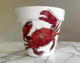 Crab planters, Crab gifts, Red crabs, Ocean decor, Beach plant pots, Animal lover gifts, New home gifts, Crab art, Decoupage pots, Flowerpot