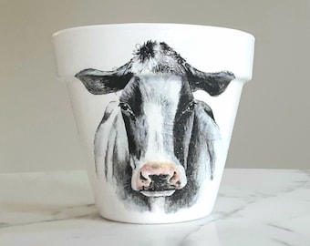 Decoupage Cow Clay Pot: Farmhouse Decor (6 inch)