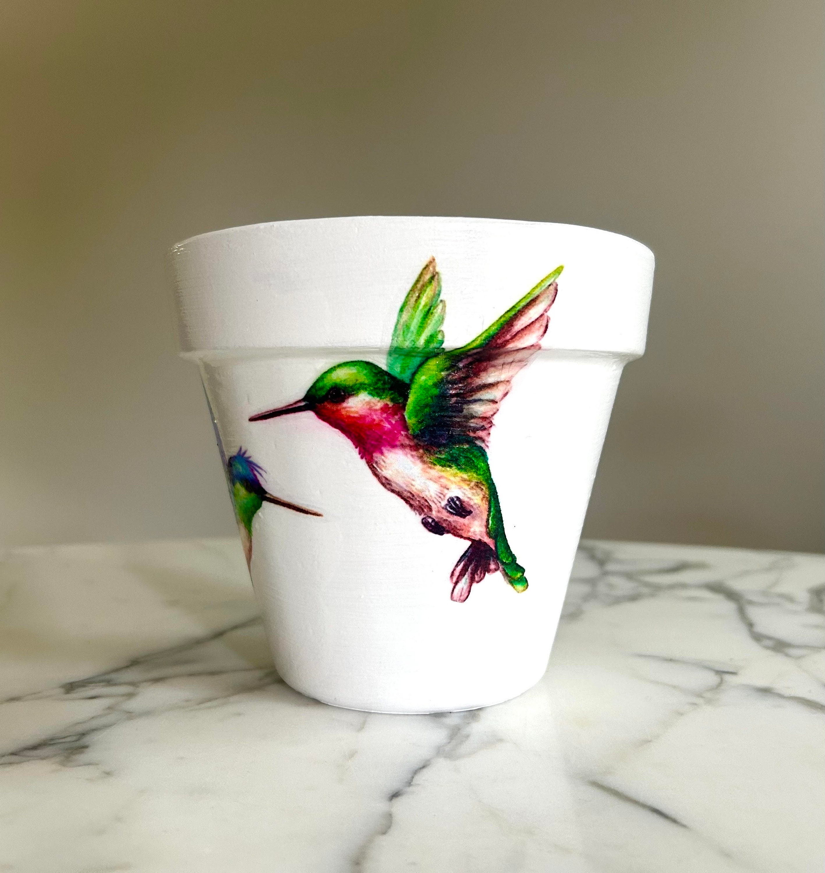 Decoupage Hummingbird Planter: Bird Flower Pot, Indoor Planter - Etsy Israel