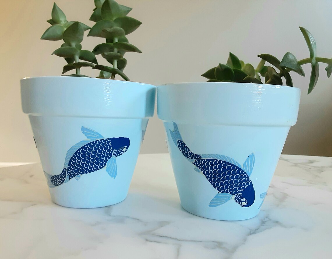 Set of 2Koi fish clay pots45 inch Terracotta Pots Clay Etsy