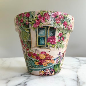 Tuinman bloempot-6 inch, Tuincadeaus, Toscaans geïnspireerde geschenken, Kamerplantenpotten, Cadeaus voor haar, Decoupage potten, Bloempotten afbeelding 3