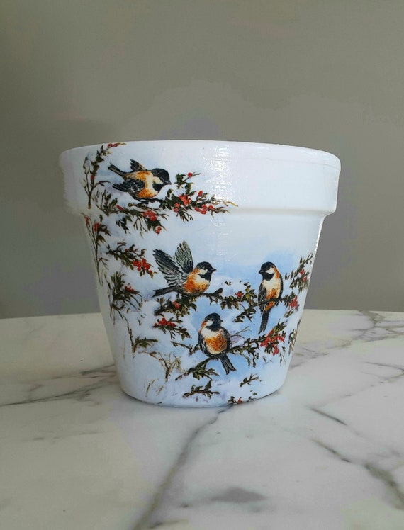 青色の花と鳥の装飾 陶器の鉢 Hand Painted 【公式通販】