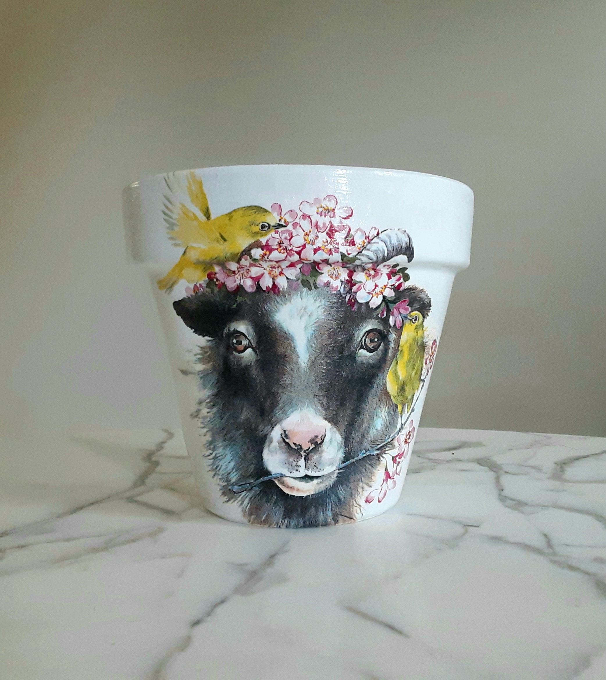 鉢・プランター goat <LOST> Decoupage Goat Plant Pot: Clay Animal Planter (6-inch), Goat Gifts