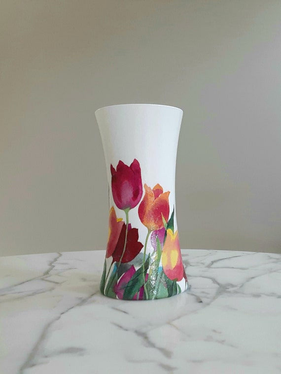 Vaso tulipano, vaso di fiori, vasi, vasi per fiori, regali tulipano, regali  per lei, arredamento luminoso, arredamento primaverile, vasi primaverili,  Decoupage -  Italia