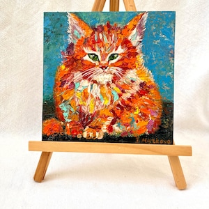 Peinture à l'huile originale chat décoration de la maison photos coloré Kitty Cat Art chat peinture photo avec chat chat rouge taille 8 "X8"