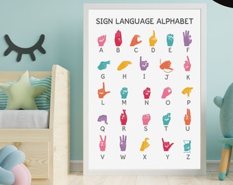 MINIMALIST American Sign Language Alphabet Printable, ASL Alphabet Poster, Digital Print, Inclusive and Educational Art, Classroom, Playroom