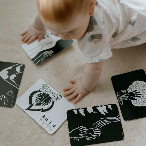 Sign Language Flashcards for Newborn Babies - Black and White Flashcards in American Sign Language