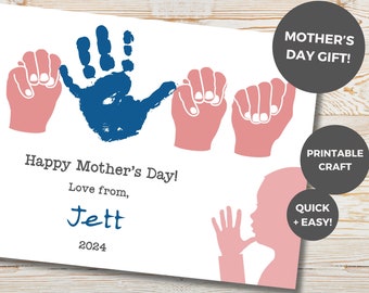 ASL Printable Gift for Mother's Day, American Sign Language Handprint Craft, Gift for Mom Mama or Mommy, CODA, Deaf parent or child