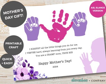 ASL Slangs Printable Gift for Mother's Day, American Sign Language Handprint Craft, Gift for Mom Mama or Mommy, CODA, Deaf parent or child