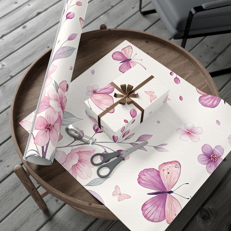 Pink Floral Leaves Gift Wrap Paper | Floral Wrapping Paper Roll - Etsy