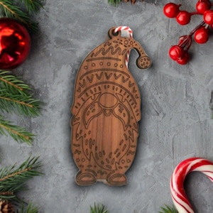 Gonk Christmas Baubles, Gnome Holiday Wooden Christmas Tree Decorations available in Oak or Walnut