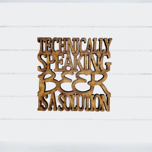 Beer is a Solution Coaster Quote - Funny Home Bar Oak Gift
