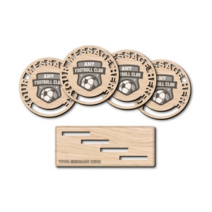 Any Football Team/Any Text - Custom Personalised Oak Drink Coaster + Holder (Sport Gift)