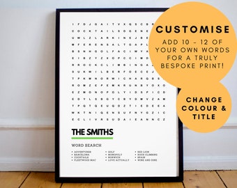 Custom Bespoke Family Kids Memories Wordsearch Style Quality Art Print Poster A4 A3