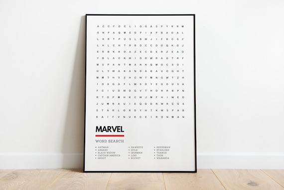 Marvel Superhero Avengers Movie Wordsearch Style Quality Art Print Poster A4 A3 | Marvel Gift Hulk Loki Thor Spiderman