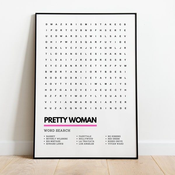 Pretty Woman Classic Film Poster Wordsearch Art Print A4 A3 | Julia Roberts Richard Gere