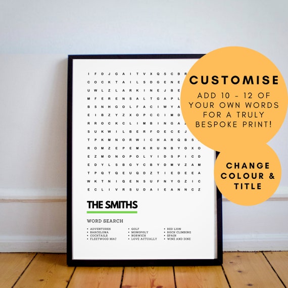 Custom Bespoke Family Kids Memories Wordsearch Style Quality Art Print Poster A4 A3