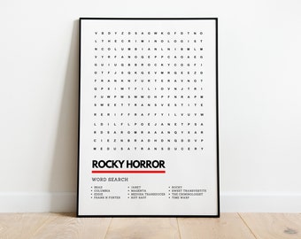 The Rocky Horror Picture Show Wordsearch Art Print Poster A4 A3 Classic Movie Musical Gift Artwork | Time Warp Tim Curry