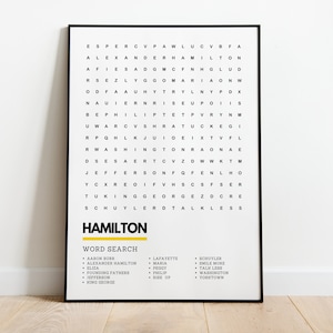 Hamilton Poster Musical Wordsearch Art Print Poster A4 A3 | Hamilton Prints Lin Manuel Miranda Alexander Hamilton Gift