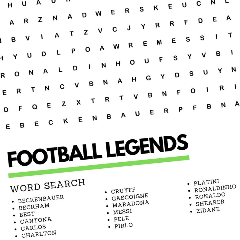 Football Legends Wordsearch Art Print Football Poster A4 A3 Ronaldo