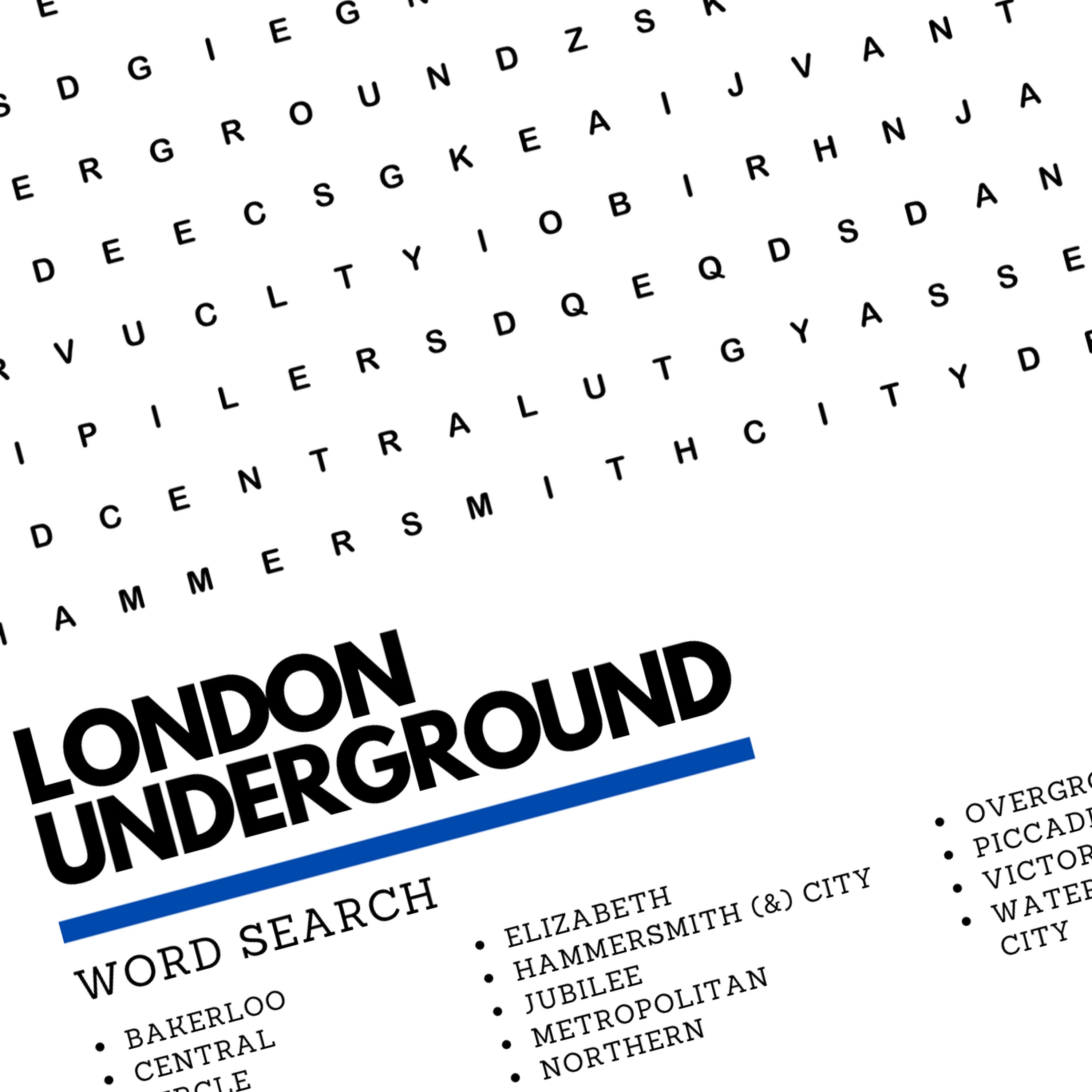 London Underground Tube TFL Themed Wordsearch Style Quality Art Print ...